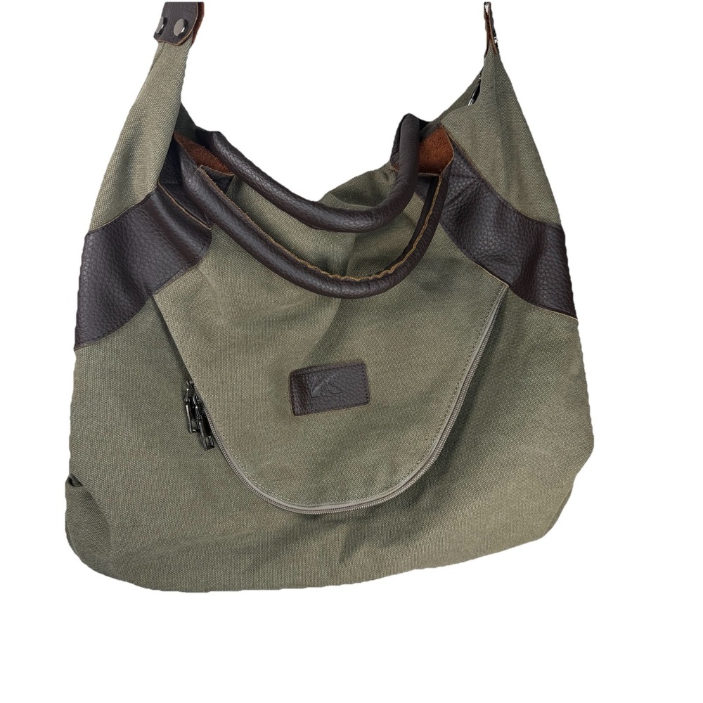 K2 Classic Fashion Tan Canvas Brown Faux Leather Accents Crossbody Messenger Bag